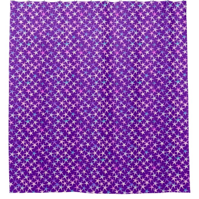 Satin stars, Lavendel auf lila Duschvorhang (Vorderseite)