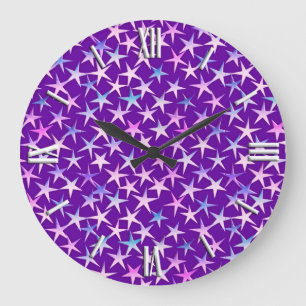 Satin stars, lavender on purple große wanduhr