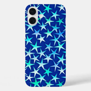 Satin-Sterne, blass blau auf Kobalt iPhone 16 Plus Hülle