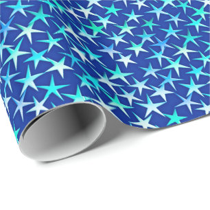 Satin-Sterne, blass blau auf Kobalt Geschenkpapier