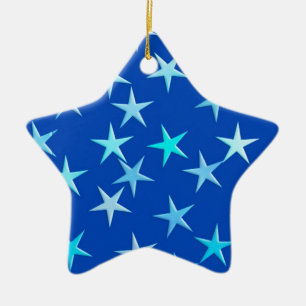 Satin-Sterne, blass blau auf Kobalt Keramik Ornament