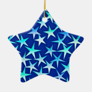 Satin-Sterne, blass blau auf Kobalt Keramikornament