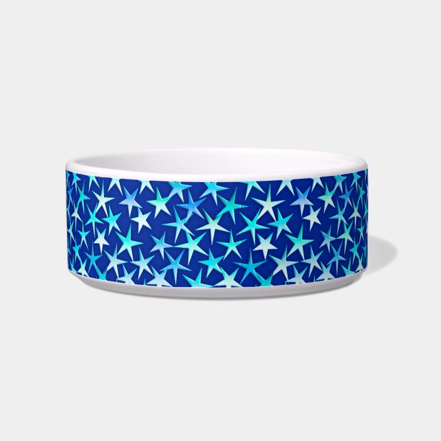 Satin-Sterne, blass blau auf Kobalt Napf (Links)