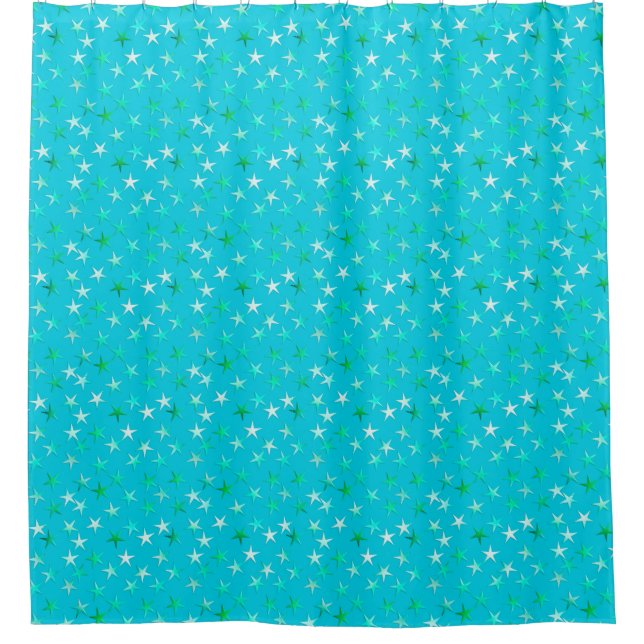 Satin-Sterne, hellgrün und blau auf Türkis Duschvorhang (Vorderseite)