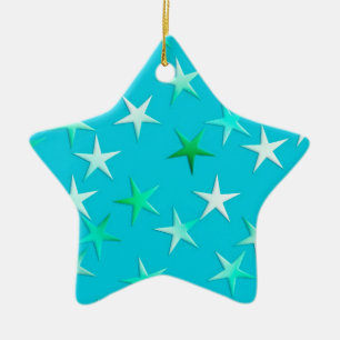 Satin-Sterne, hellgrün und blau auf Türkis Keramikornament