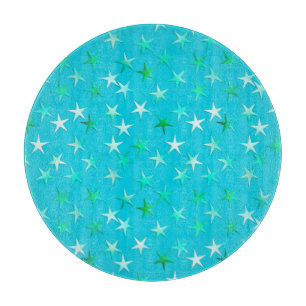 Satin-Sterne, hellgrün und blau auf Türkis Schneidebrett