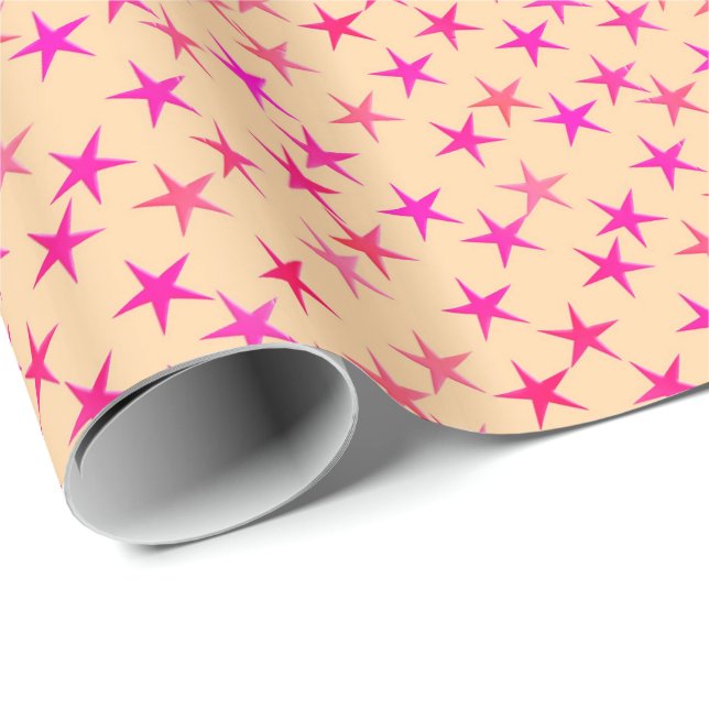 Satin-Sterne, Rosatöne auf Pfirsich Geschenkpapier (Rolleneckpunkt)