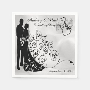 Satin Wedding Day Silhouetten Personalisiert Napki Serviette