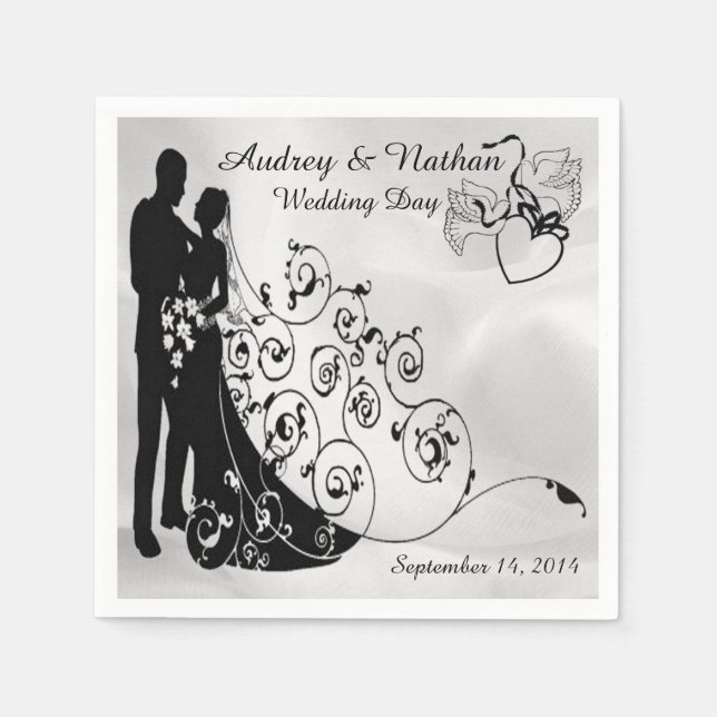 Satin Wedding Day Silhouetten Personalisiert Napki Serviette (Vorderseite)