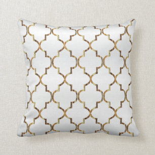 Satin White & Gold Quatrefolienmuster Kissen