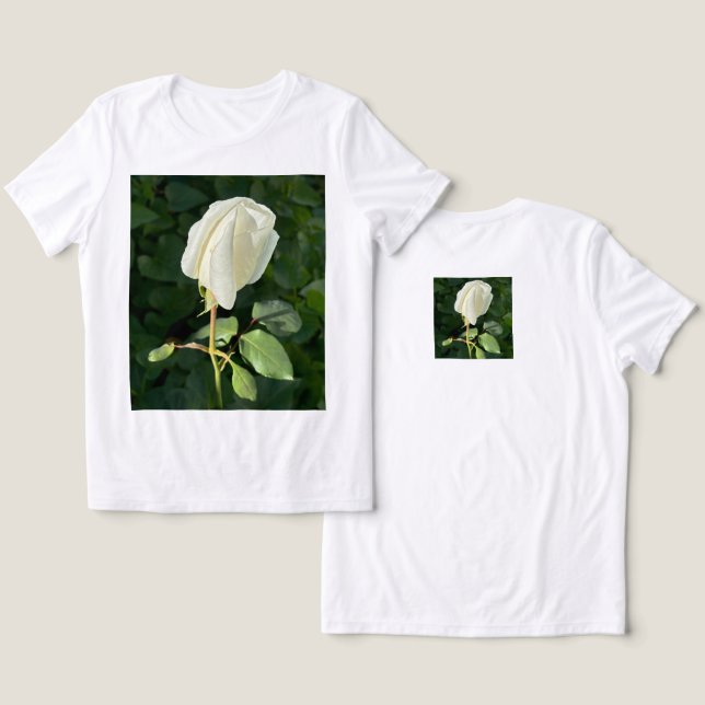 Satin White Rose, Women's Basic T - Shirt (Design Vorderseite & Rückseite)