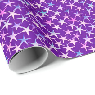 Satinsterne, Lavendel auf Violett  Geschenkpapier