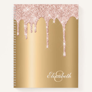 Satiny Gold - Rosa Glitzer Tropfen Mit Monogramm Notizbuch