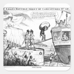 Satirical Cartoon über den Staat von Irland Quadratischer Aufkleber