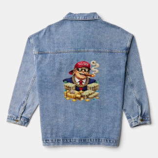 Satirical MAGA Billionaire Cartoon — Retro Pop Art Jeansjacke