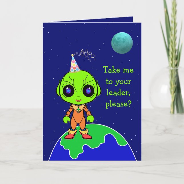 Satirische Alien Geburtstag gefaltete Karte von Jo (Vorderseite)