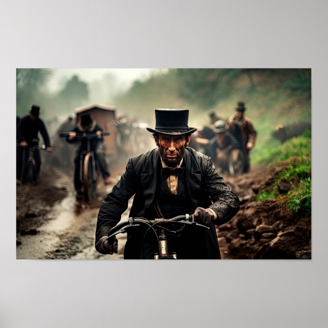 Satirische Sicht auf Abraham Lincoln auf dem Fahrr Poster (Vorne)