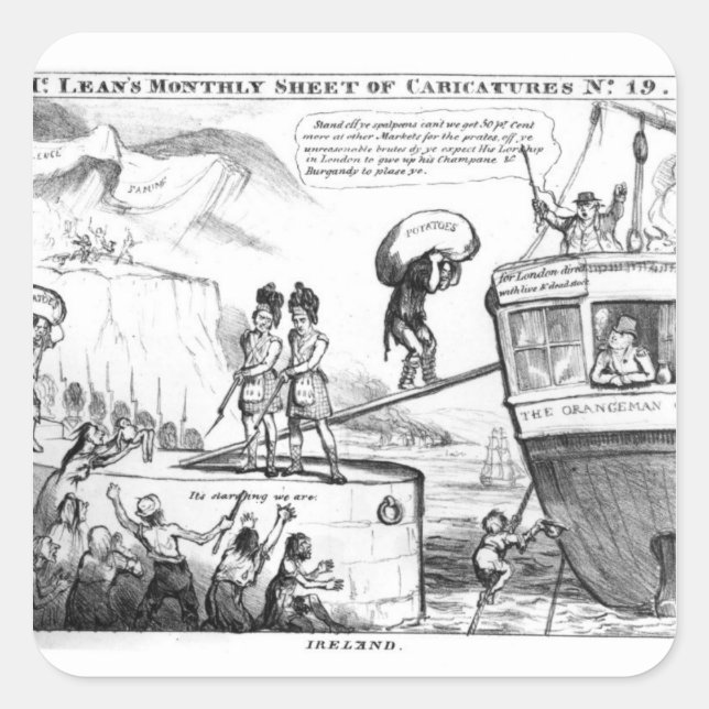 Satirisches Cartoon über den Staat Irlands Quadratischer Aufkleber (Vorderseite)