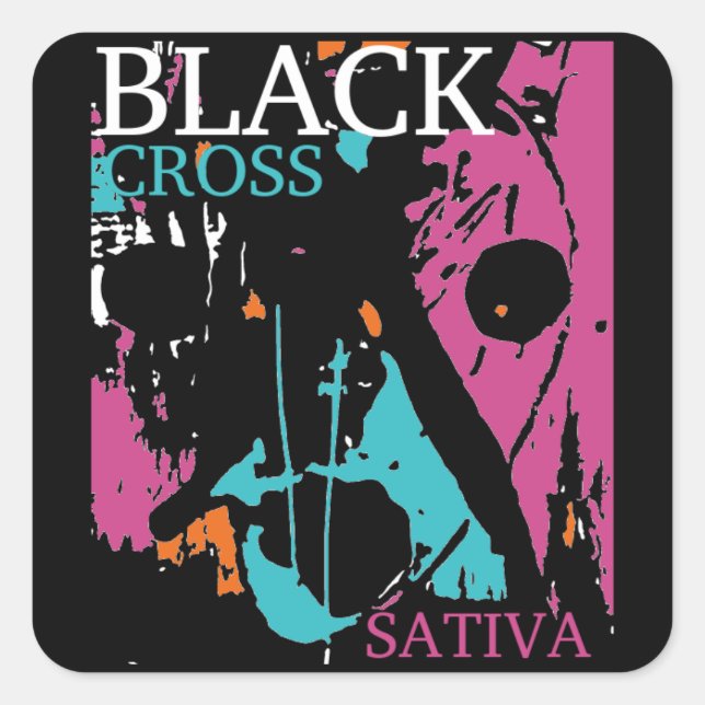 SATIVA Black Cross Quadratischer Aufkleber (Vorderseite)