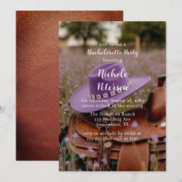 Sättel auf dem Zaun mit Hut-Junggeselinnen-Abschie Einladung