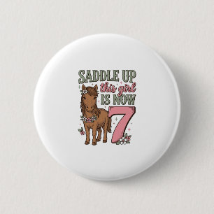 Sattel auf Dieses Mädchen ist jetzt 7 Pferd Geburt Button
