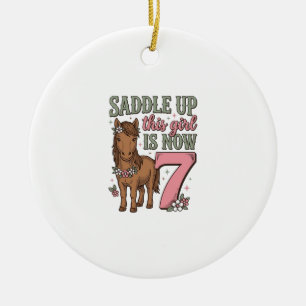 Sattel auf Dieses Mädchen ist jetzt 7 Pferd Geburt Keramik Ornament