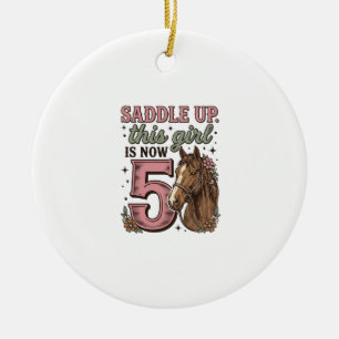 Sattel auf Mädchen 5. Geburtstag Pferd Cowgirl-Shi Keramik Ornament