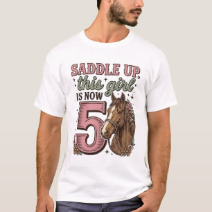 Sattel auf Mädchen 5. Geburtstag Pferd Cowgirl-Shi T-Shirt