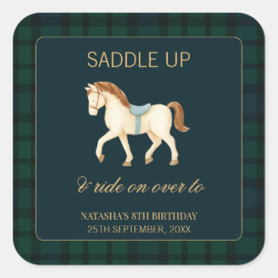 Sattel auf Vintage-Preppy-Pferd-Geburtstag Quadratischer Aufkleber