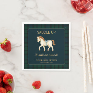 Sattel auf Vintage-Preppy-Pferdegeburtstag Serviette