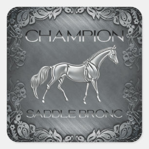 Sattel-Bronco-Meister-Rodeo-gravierte Plakette Quadratischer Aufkleber