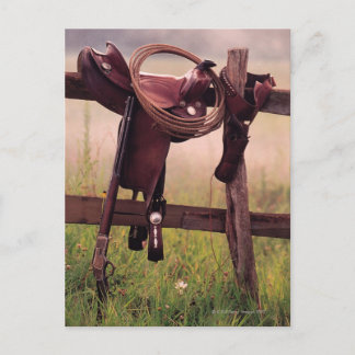 Sattel und Lasso auf Zaun Postkarte