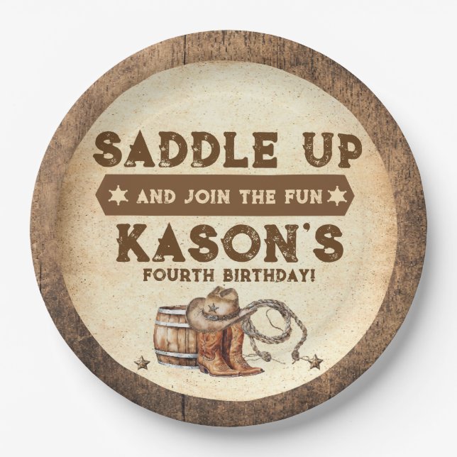 Sattel up Country Western Geburtstag Pappteller (Vorderseite)
