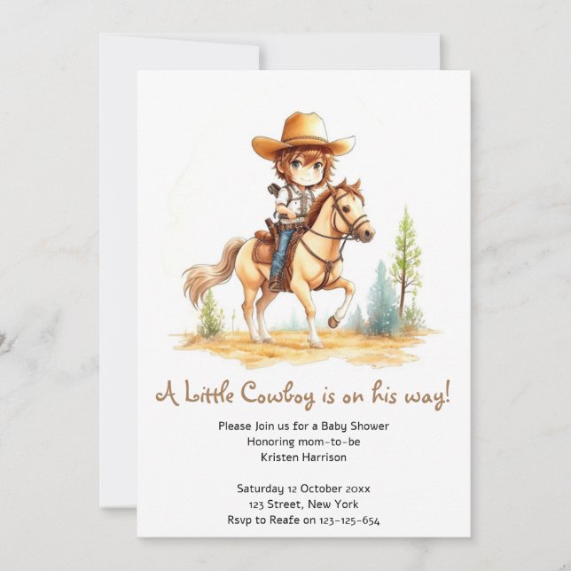 Sattel Up: Cowboy Baby Shower Adventure Einladung (Vorderseite)
