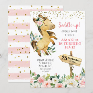 Sattel up Girl Floral Horse Geburtstag Einladung