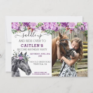 Sattel Up Horse Lover Floral Lila Hübscher Glitzer Einladung
