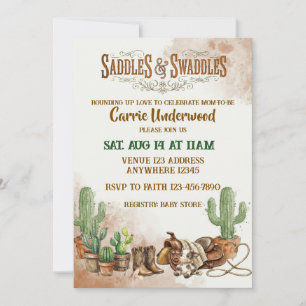 Sättel & Windeln Wasserfarbe Western-Baby-Party Einladung