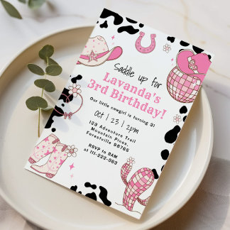 Satteln Sie das 3. Geburtstag Party Girl Rodeo Einladung