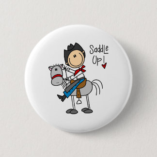 Satteln Sie oben! Cowboy-Strichmännchen-Knopf Button