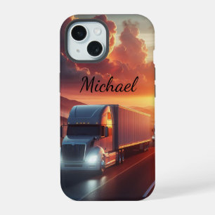 Sattelzug Langstrecken-LKW Individueller Name iPhone 15 Hülle
