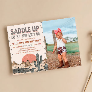 Sattle dich Cowboy Western Geburtstag Country Stie Einladung