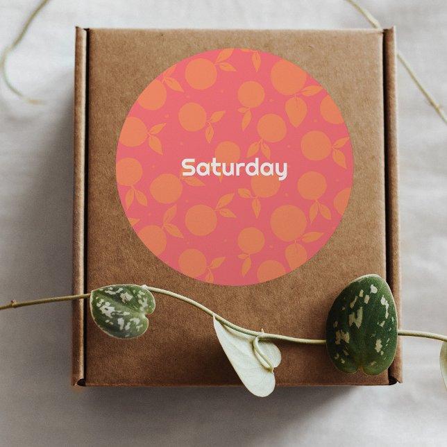 Saturday tangerine pattern round sticker (Von Creator hochgeladen)