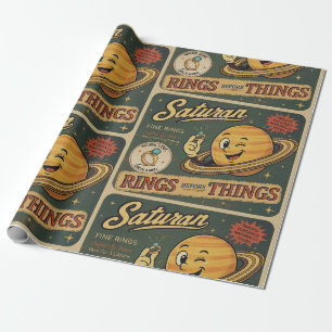 Saturn Feine Ringe Vintage Weltraum Humor Muster Geschenkpapier