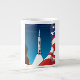 Saturn fünf Weltraumraketen-Illustration Jumbo-Tasse