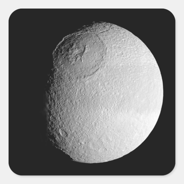 Saturn-Mond-Tethys 2 Quadratischer Aufkleber (Vorderseite)