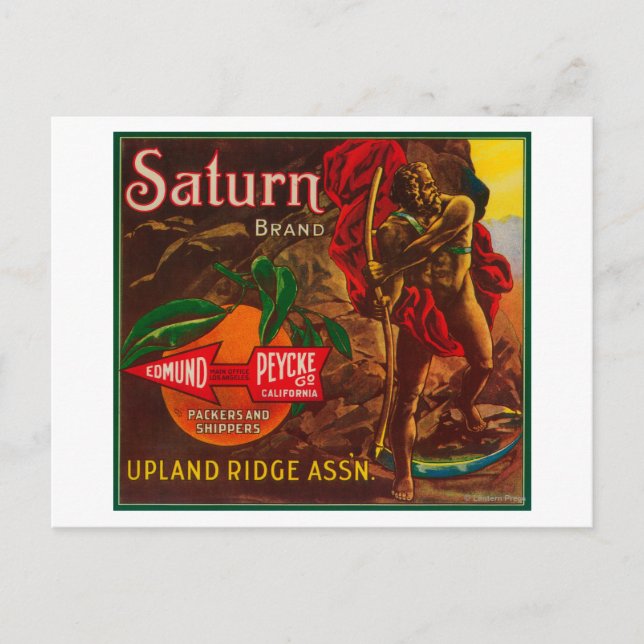 Saturn Orange LabelUpland, CA Postkarte (Vorderseite)