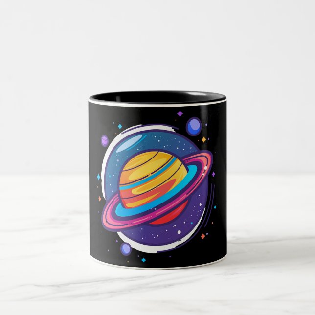 Saturn Planet Coffee Mug – Cosmic Design for Space Zweifarbige Tasse (Mittel)