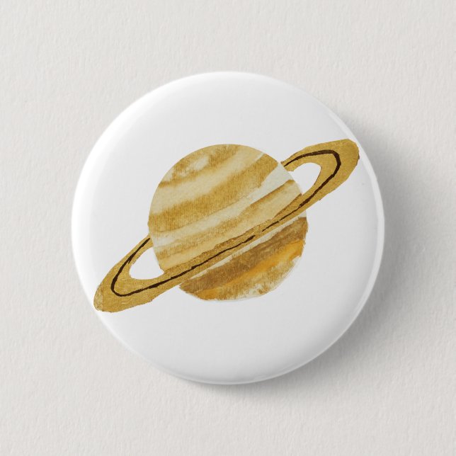 Saturn-Planeten-Aquarell-runder Knopf Button (Vorderseite)