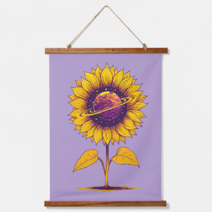 Saturn Sunflower Wandteppich Mit Holzrahmen