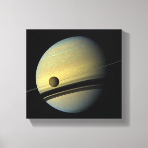 Saturn u. Titan Cassini Raum-Foto Leinwanddruck